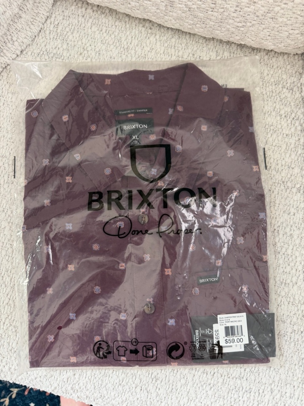 Brixton Maroon Short-Sleeve Button-Down Shirt with Micro Motif - Picture 6 of 6
